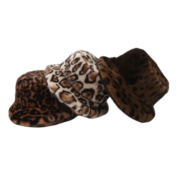 Faux Fur Bucket Hat Multicolor Leopard Print - Picture 5 of 12